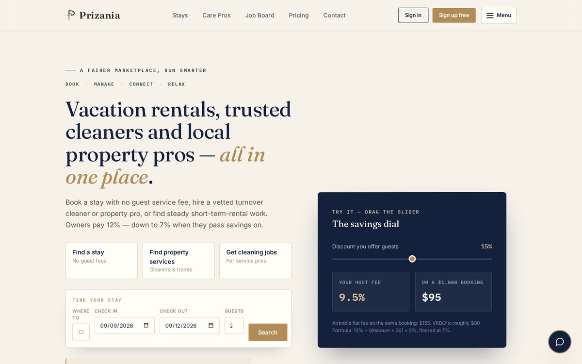 Prizania website preview