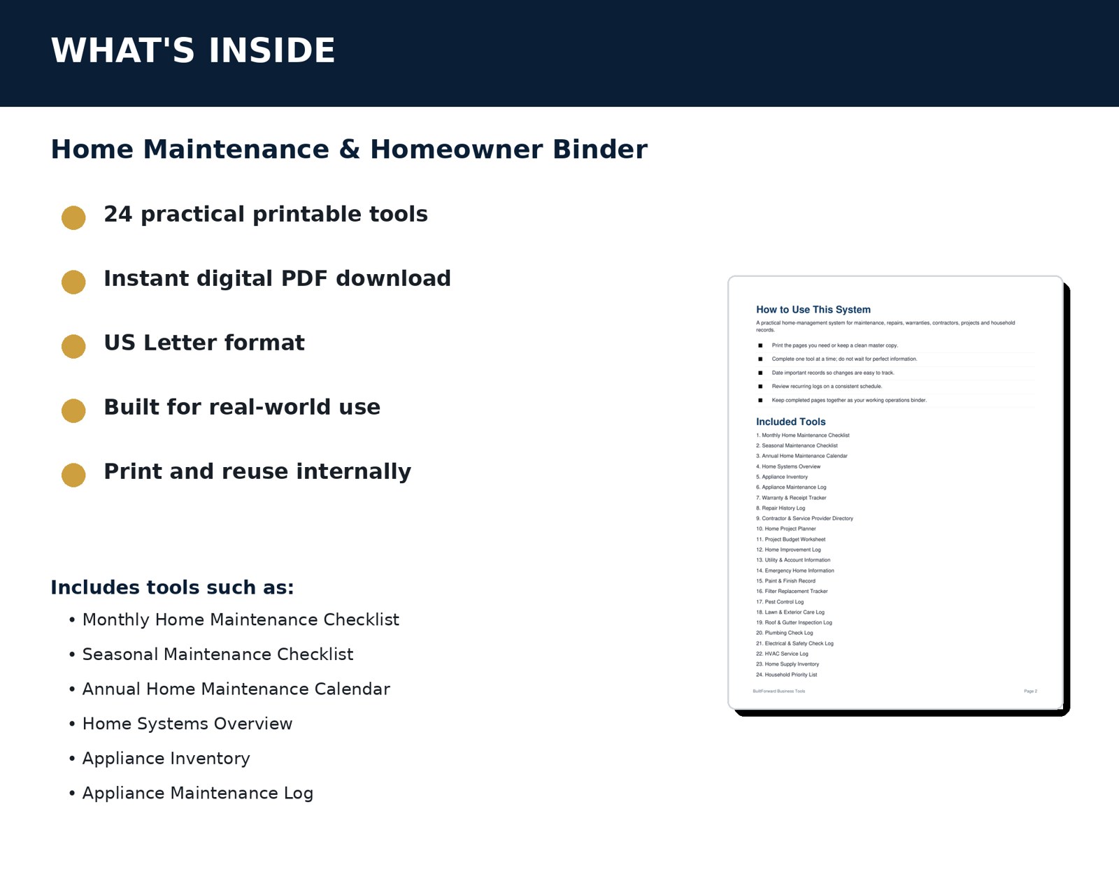 Home Maintenance & Homeowner Binder — preview page 1